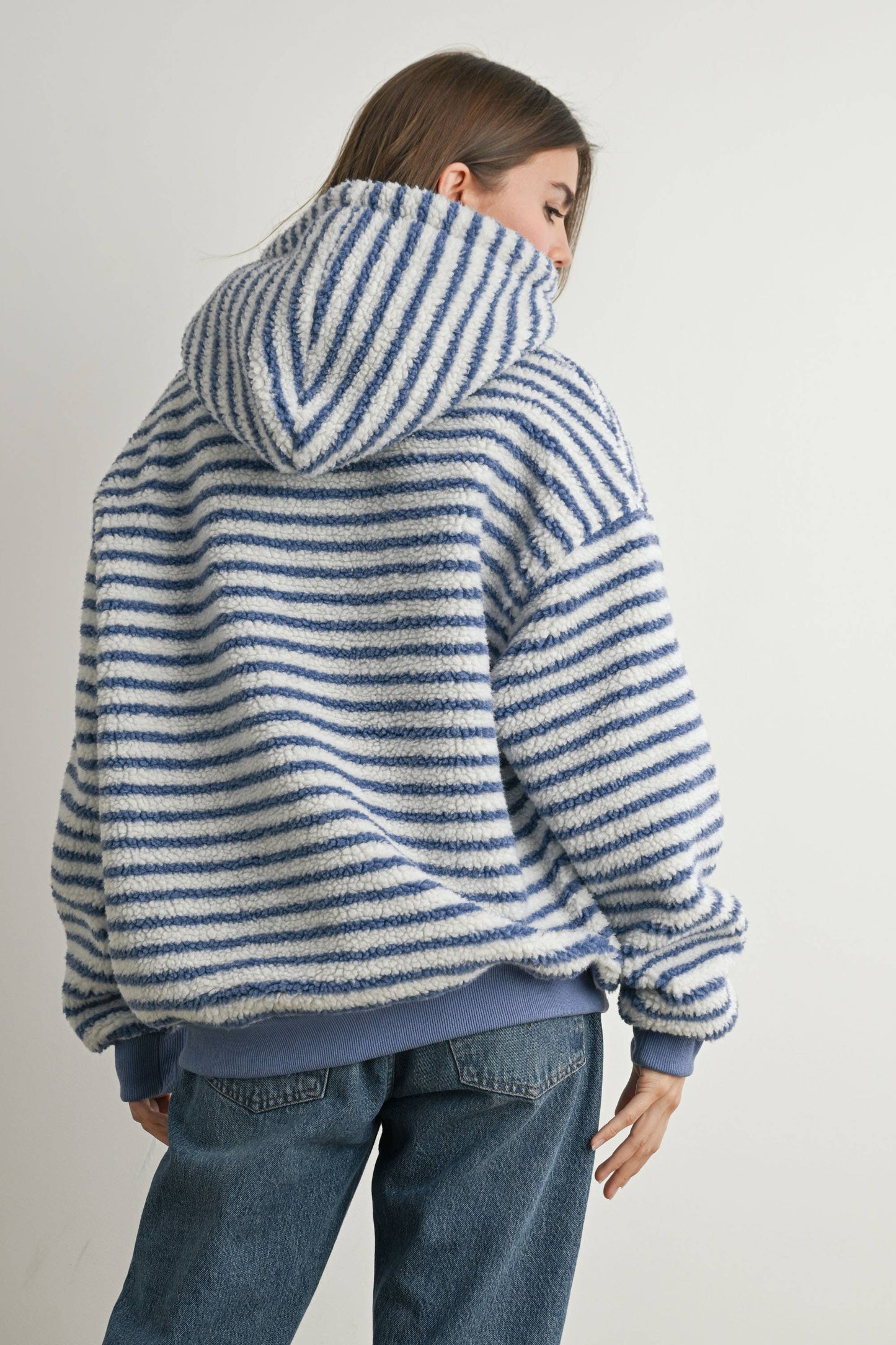 Brushed Striped Puffy Hoodie