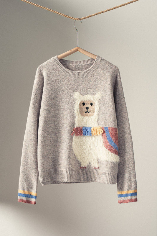 Alpaca Embroidered Knit Sweater