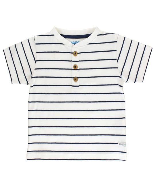 Kids White & Navy Henley Tee