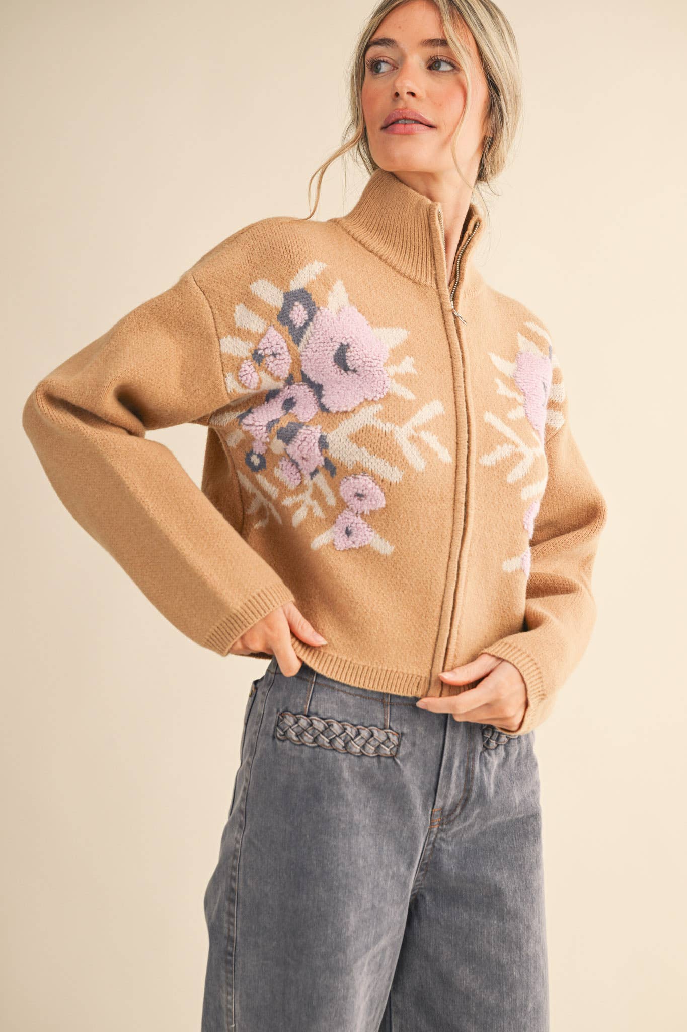 Floral Zip Cardigan