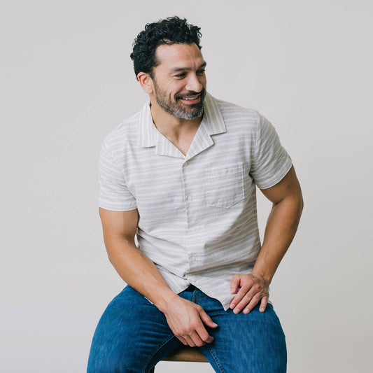 Mens Stone Striped Linen Shirt