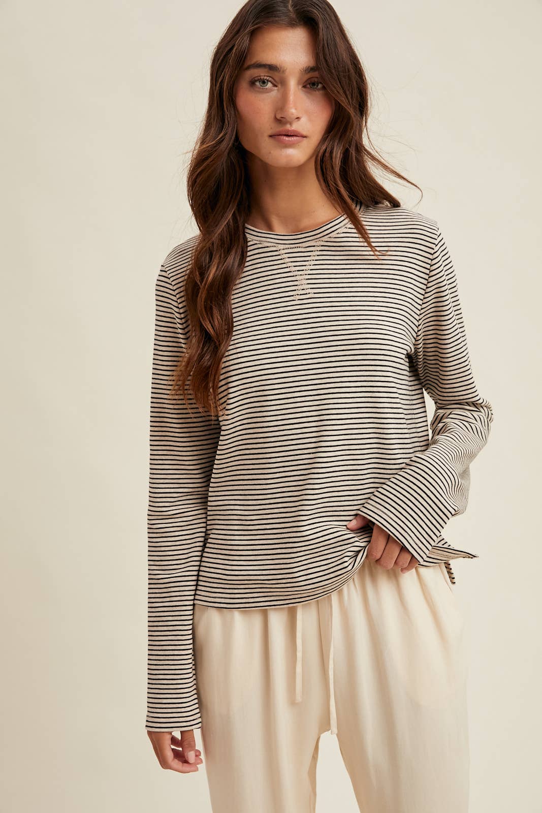 Ecru/Black Striped Knit Top