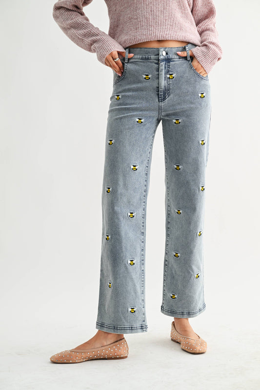 Bee Embroidered Jeans