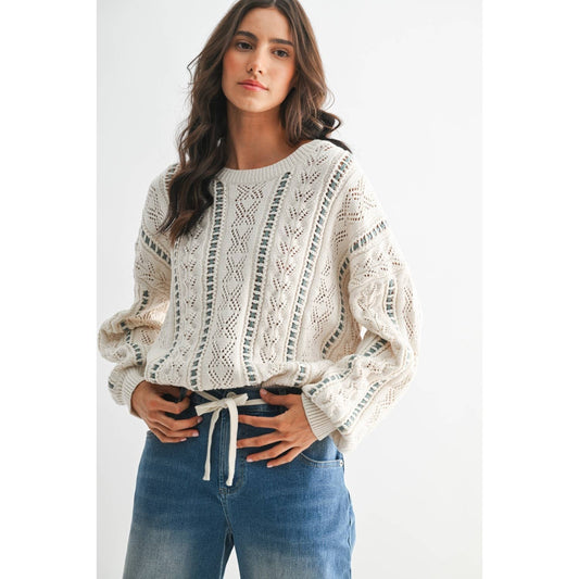 Ivory & Mint Cable Knit Sweater