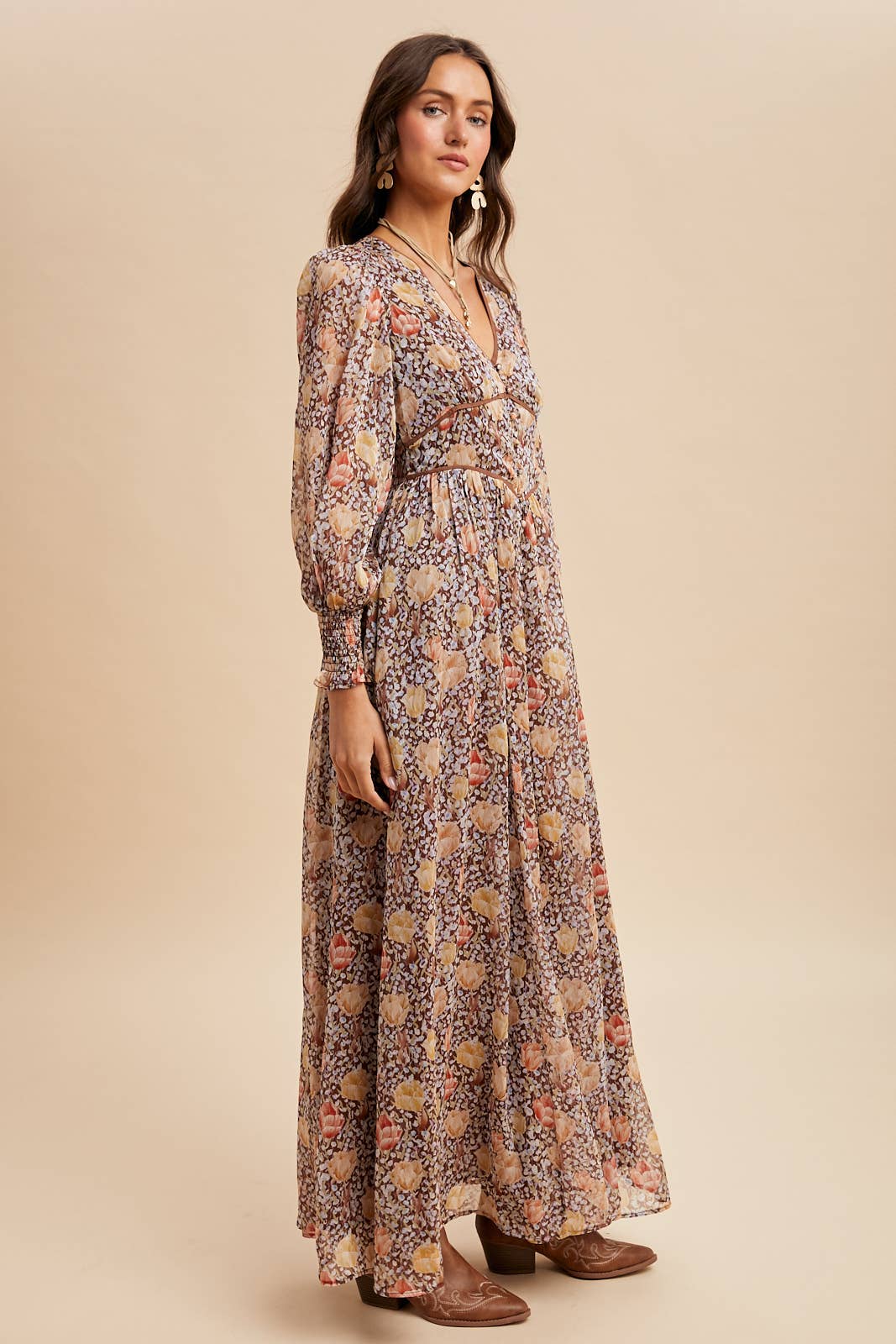 Brown Floral Maxi Dress