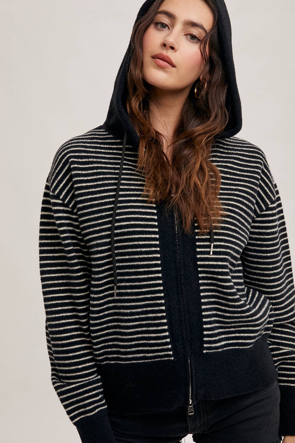 Black Striped Hoodie Jacket