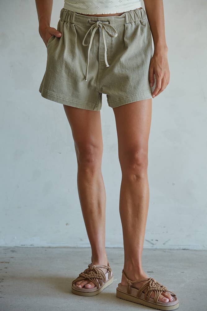 Olive Woven Denim Shorts
