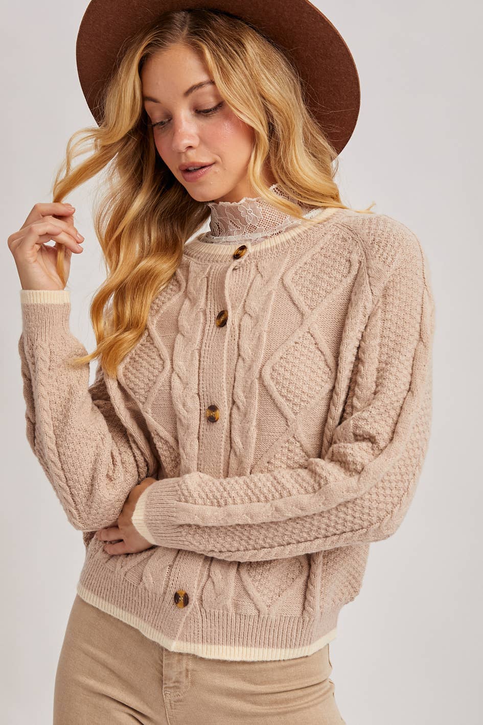 Latte Cable Knit Cardigan