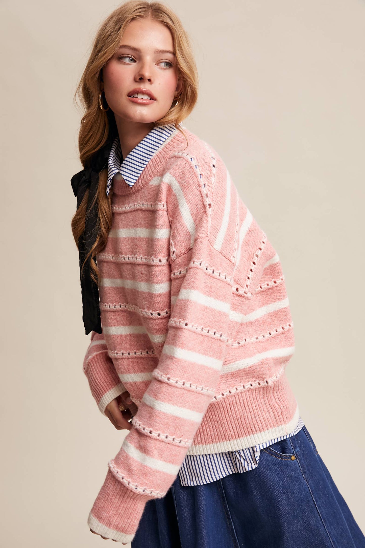 Pink Open-Stitch Sweater
