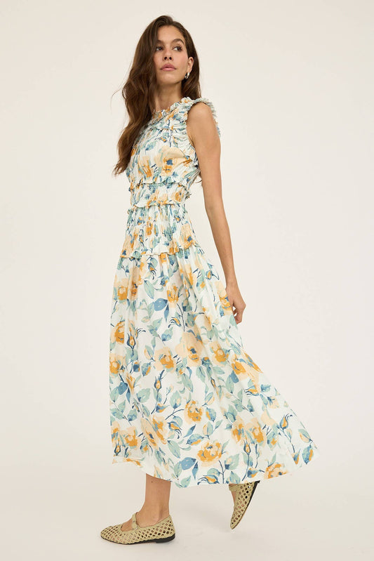 Yellow Floral Poplin Dress