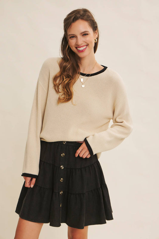 Contrast Rolled Edge Sweater