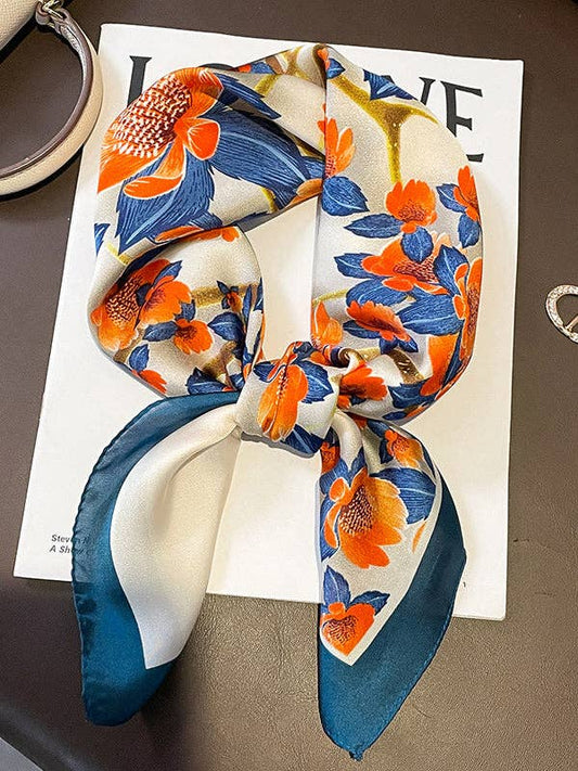 Blue & Orange Floral Scarf