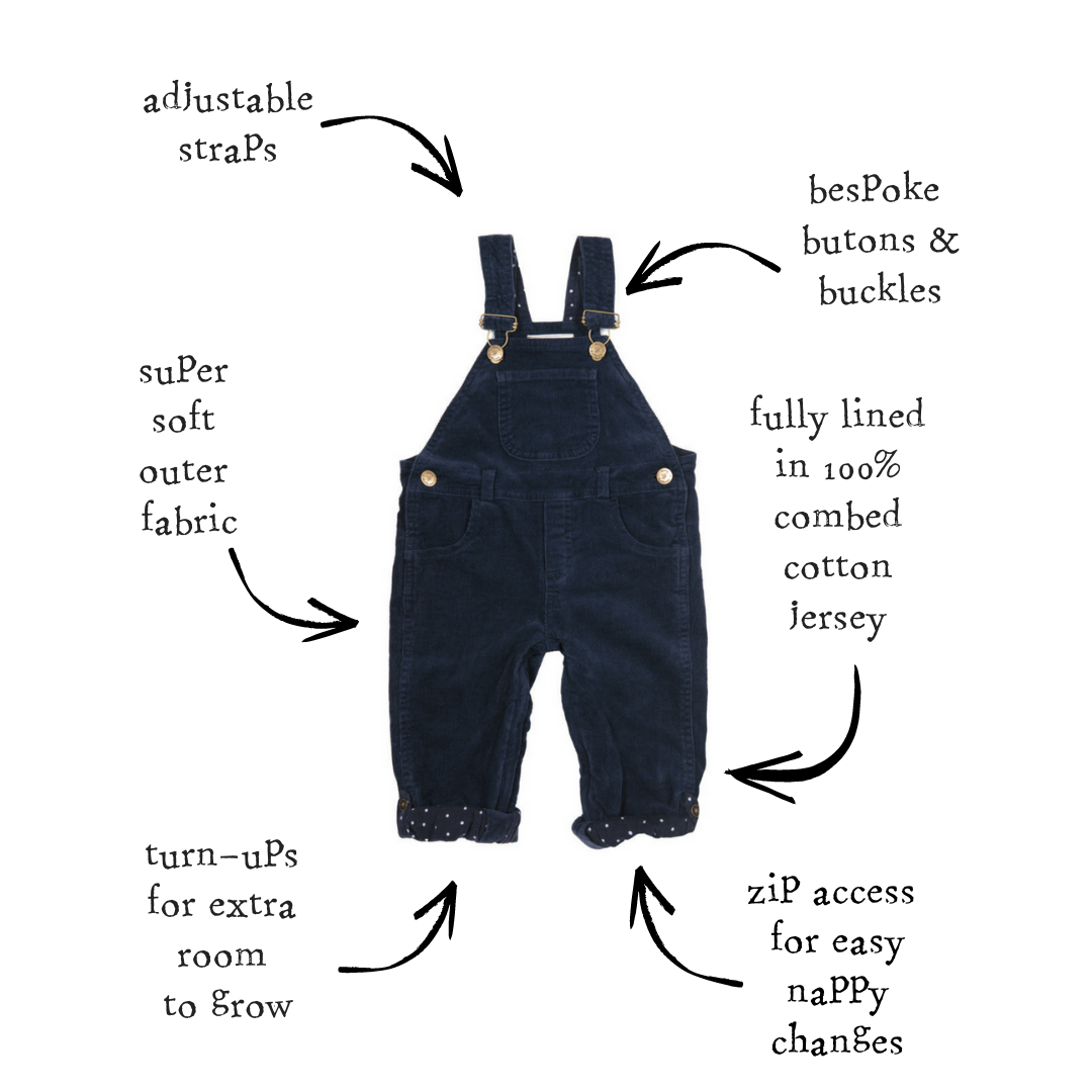 Kids Corduroy Dungarees - Navy