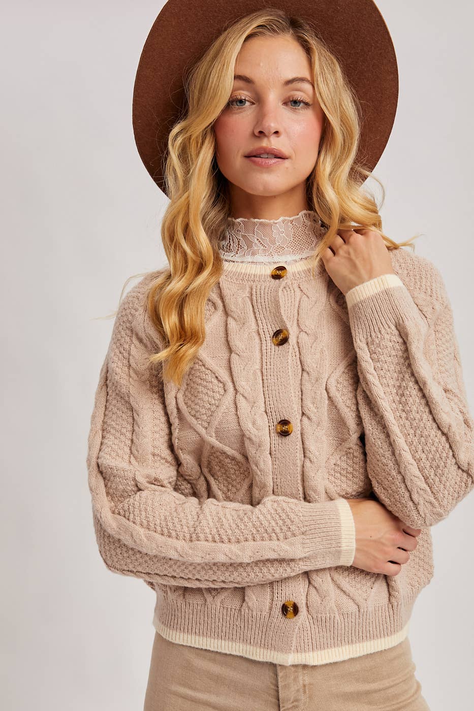 Latte Cable Knit Cardigan