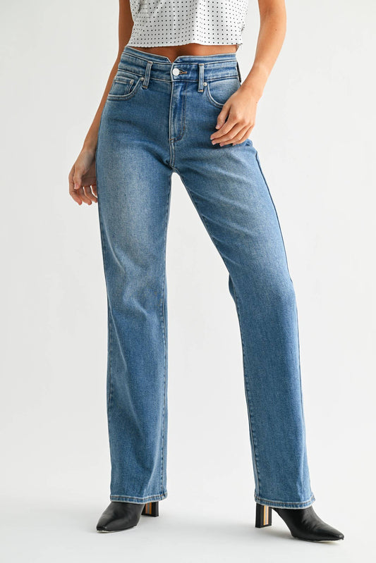 Waistband Detail Wide Leg Denim