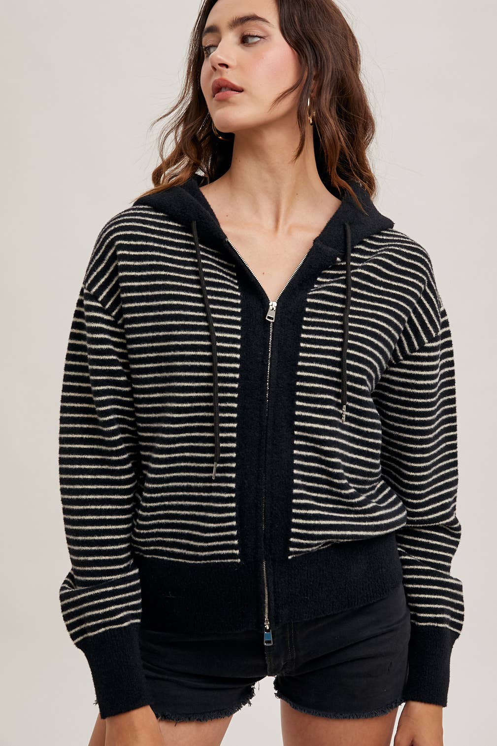 Black Striped Hoodie Jacket