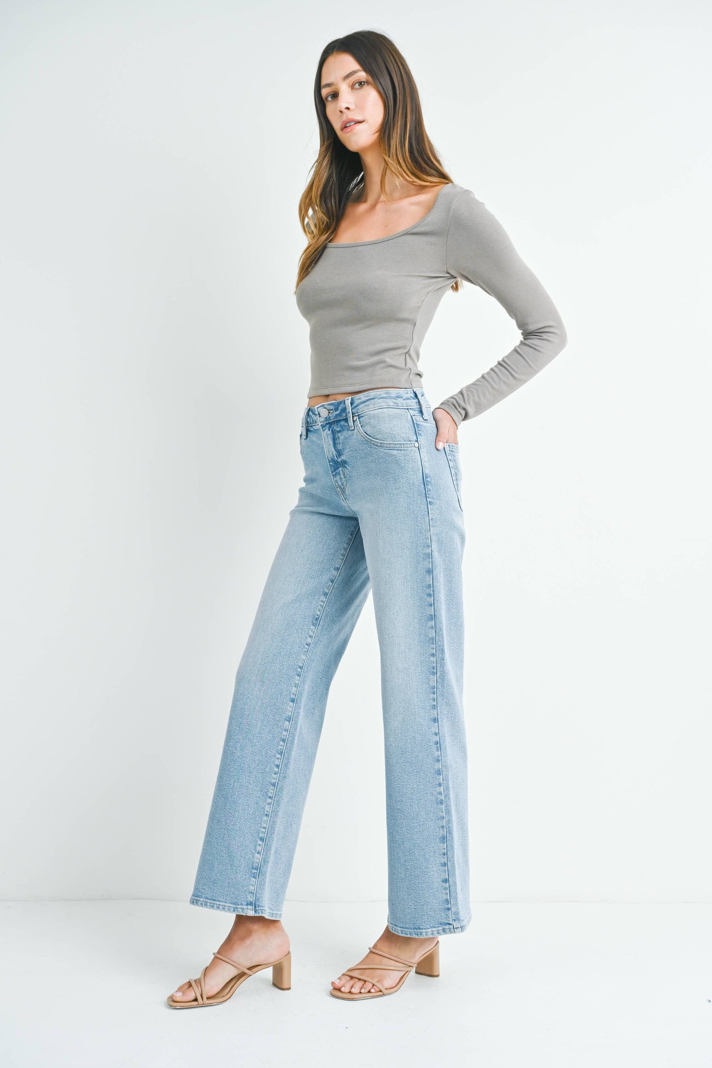 Mid Rise Wide Leg Denim