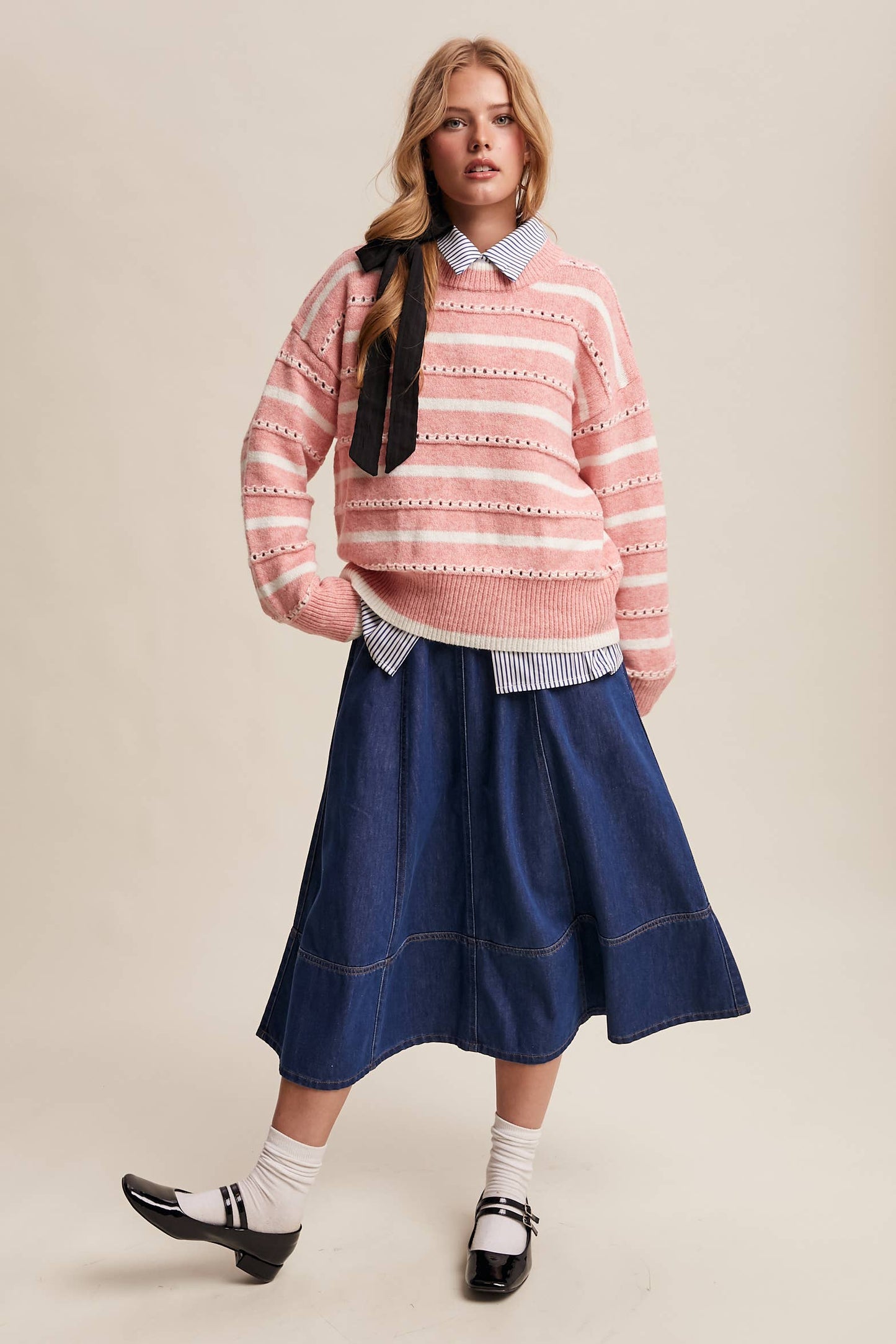 Pink Open-Stitch Sweater