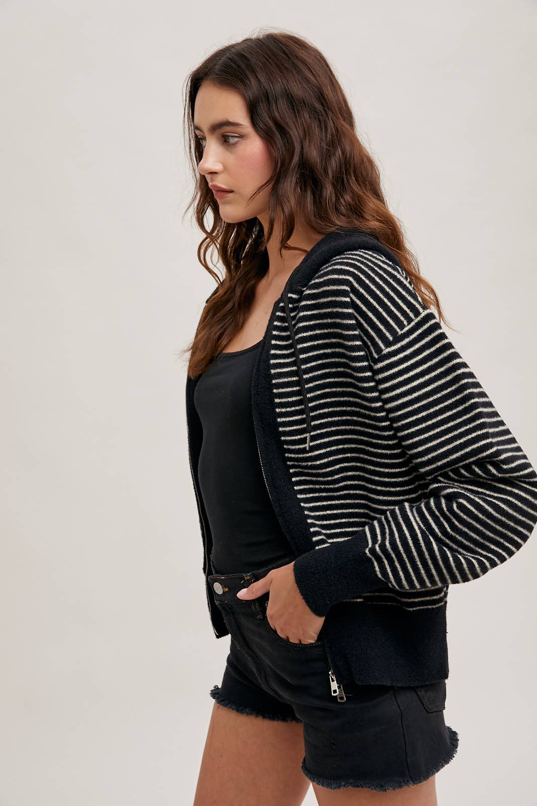 Black Striped Hoodie Jacket