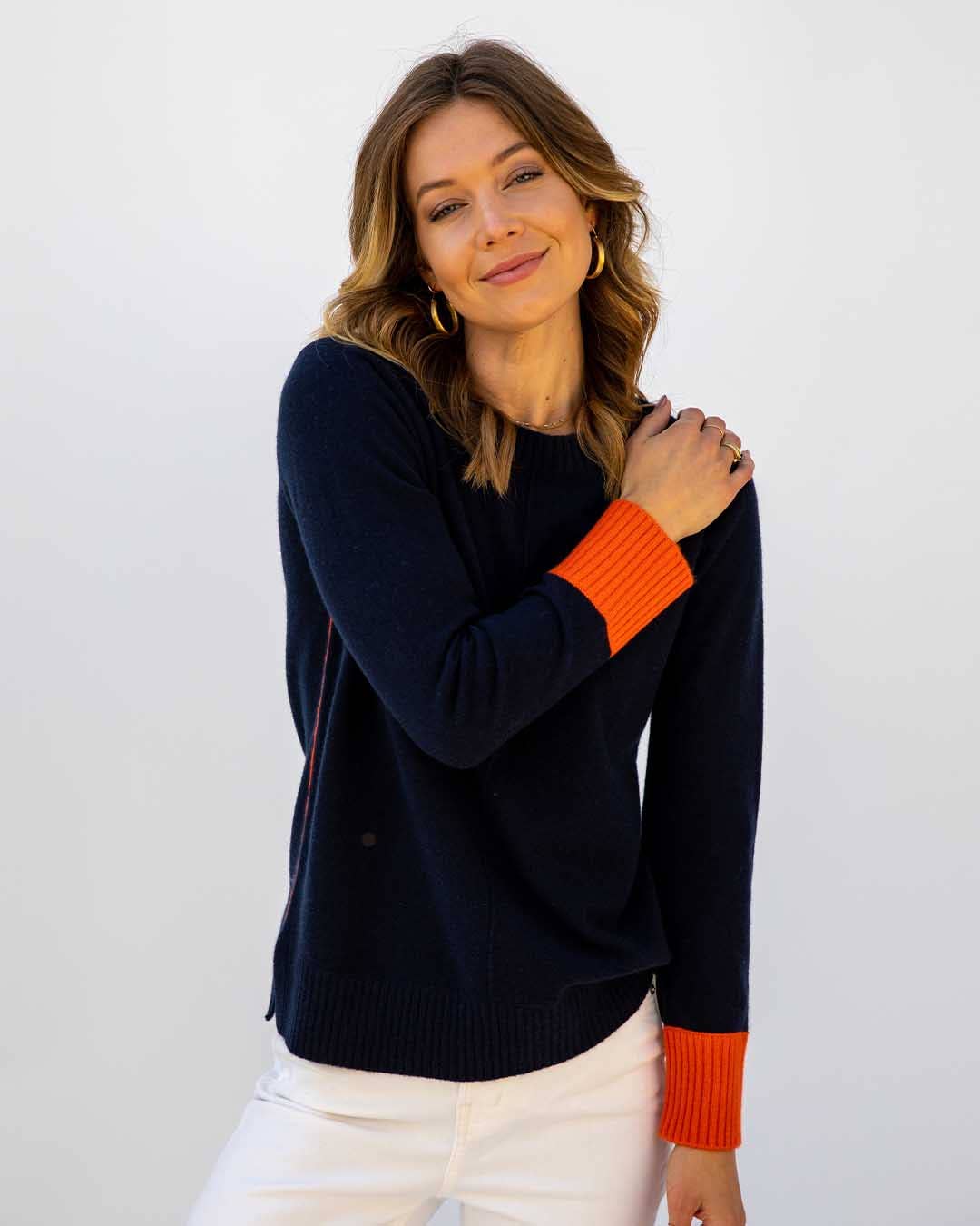 Navy & Orange Cashmere Sweater