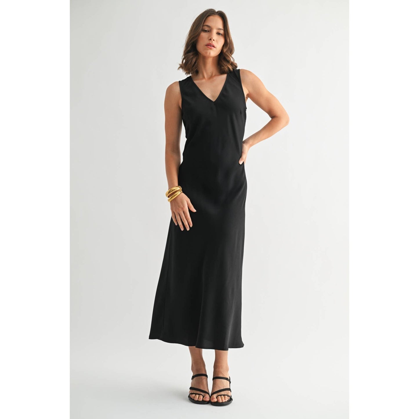 Black Satin Maxi Dress