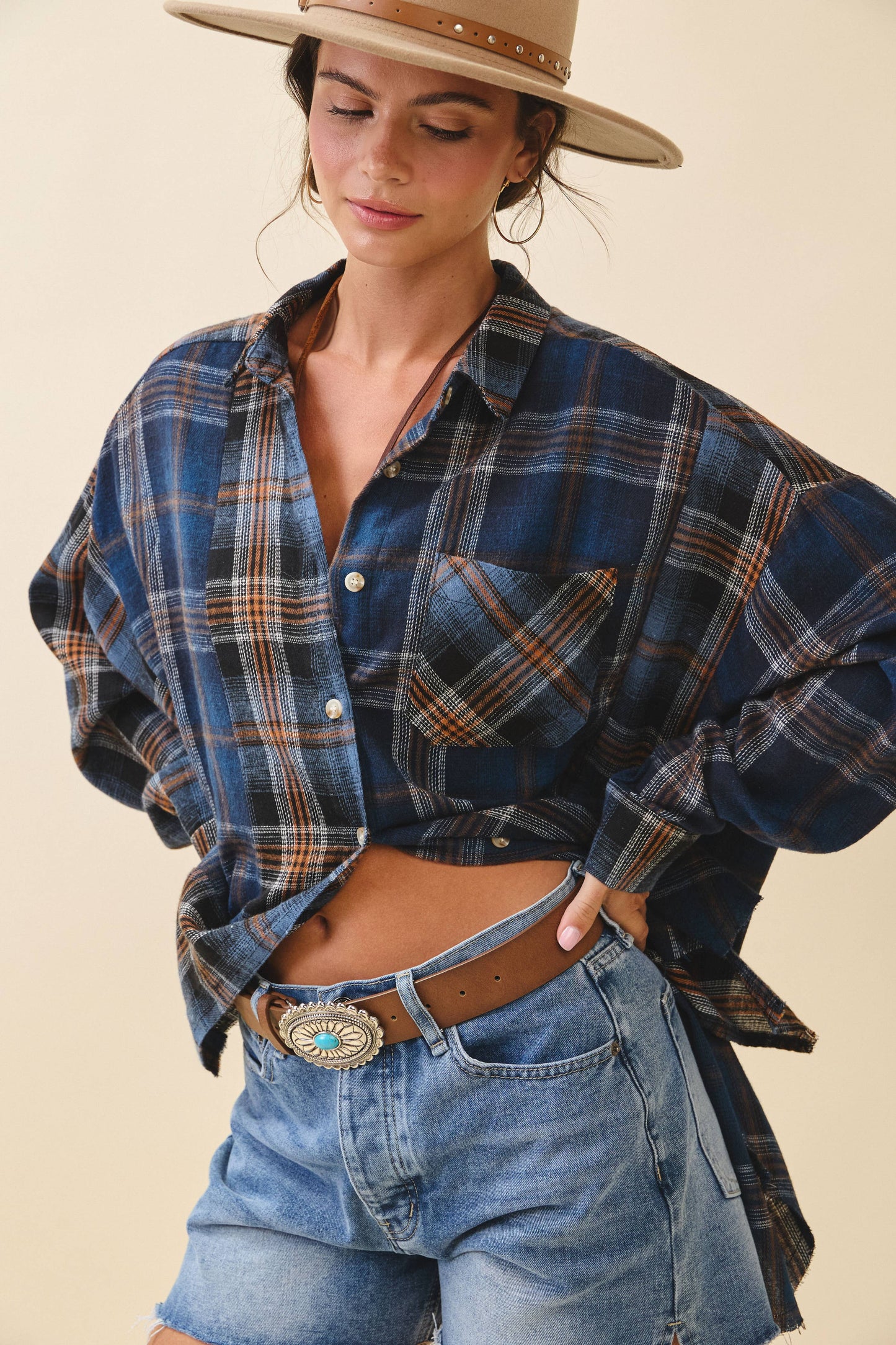 Navy Plaid Flannel Shirt