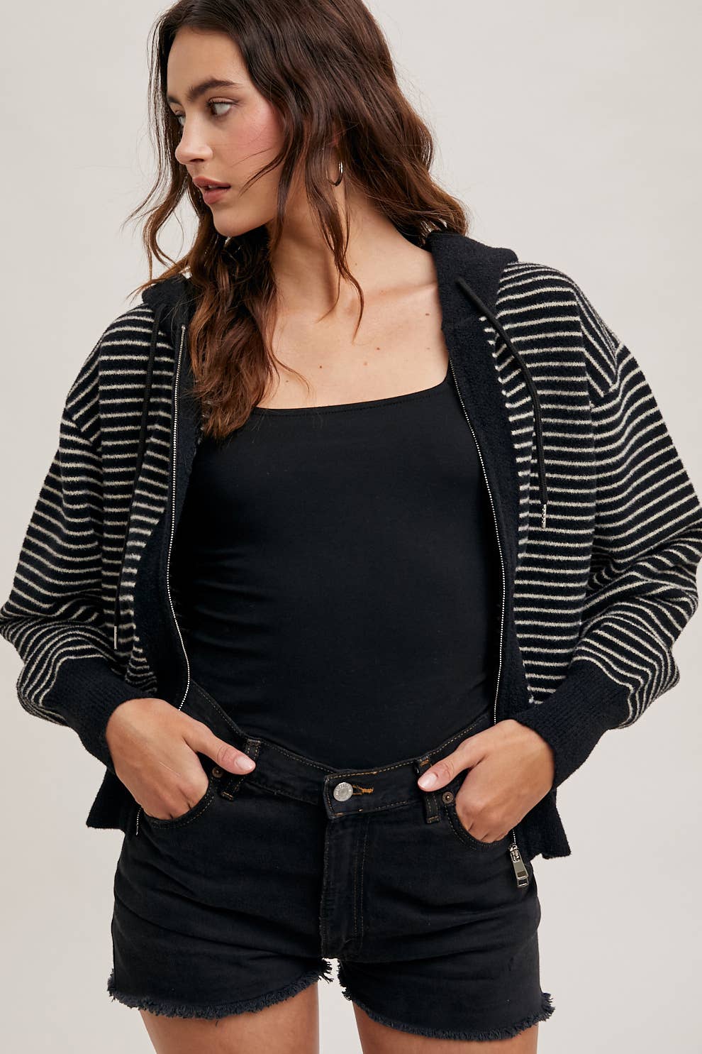 Black Striped Hoodie Jacket