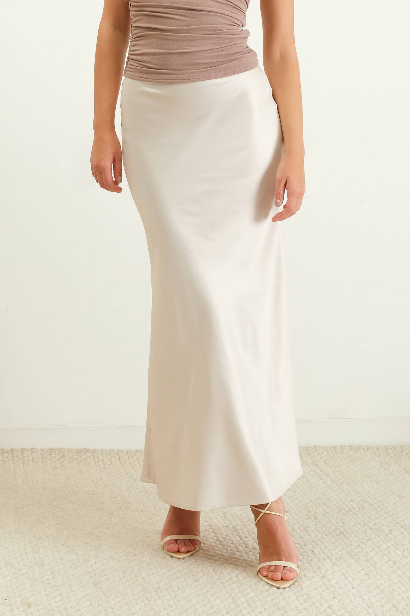 Satin Slip Midi Skirt - Champagne