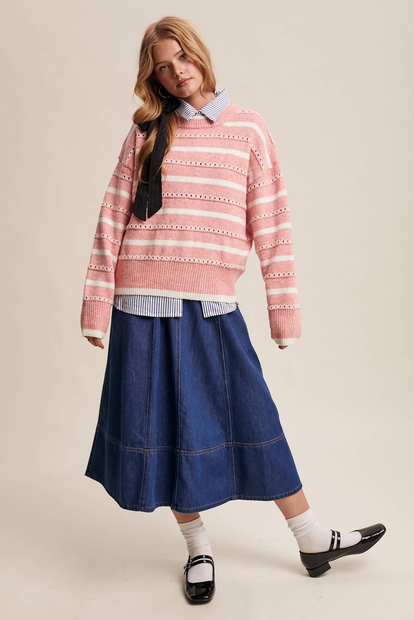 Pink Open-Stitch Sweater