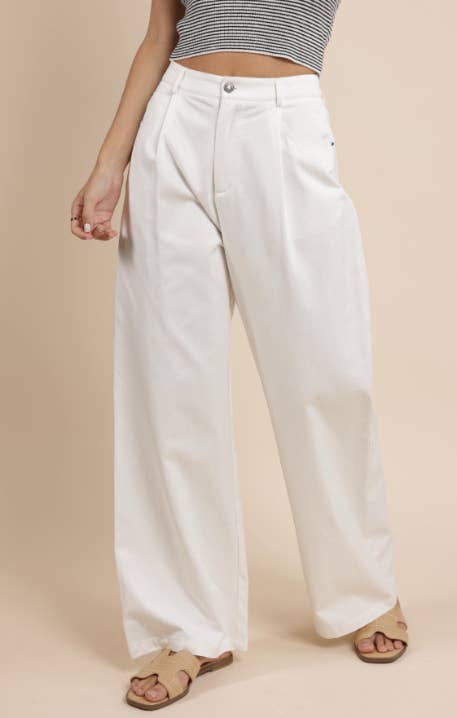 Porto Pleated White Pants