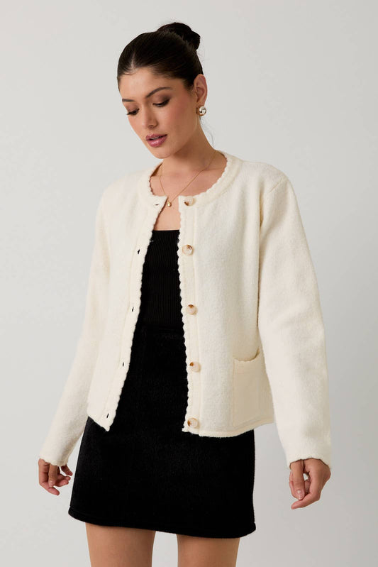 Cream Scallop Edge Cardigan