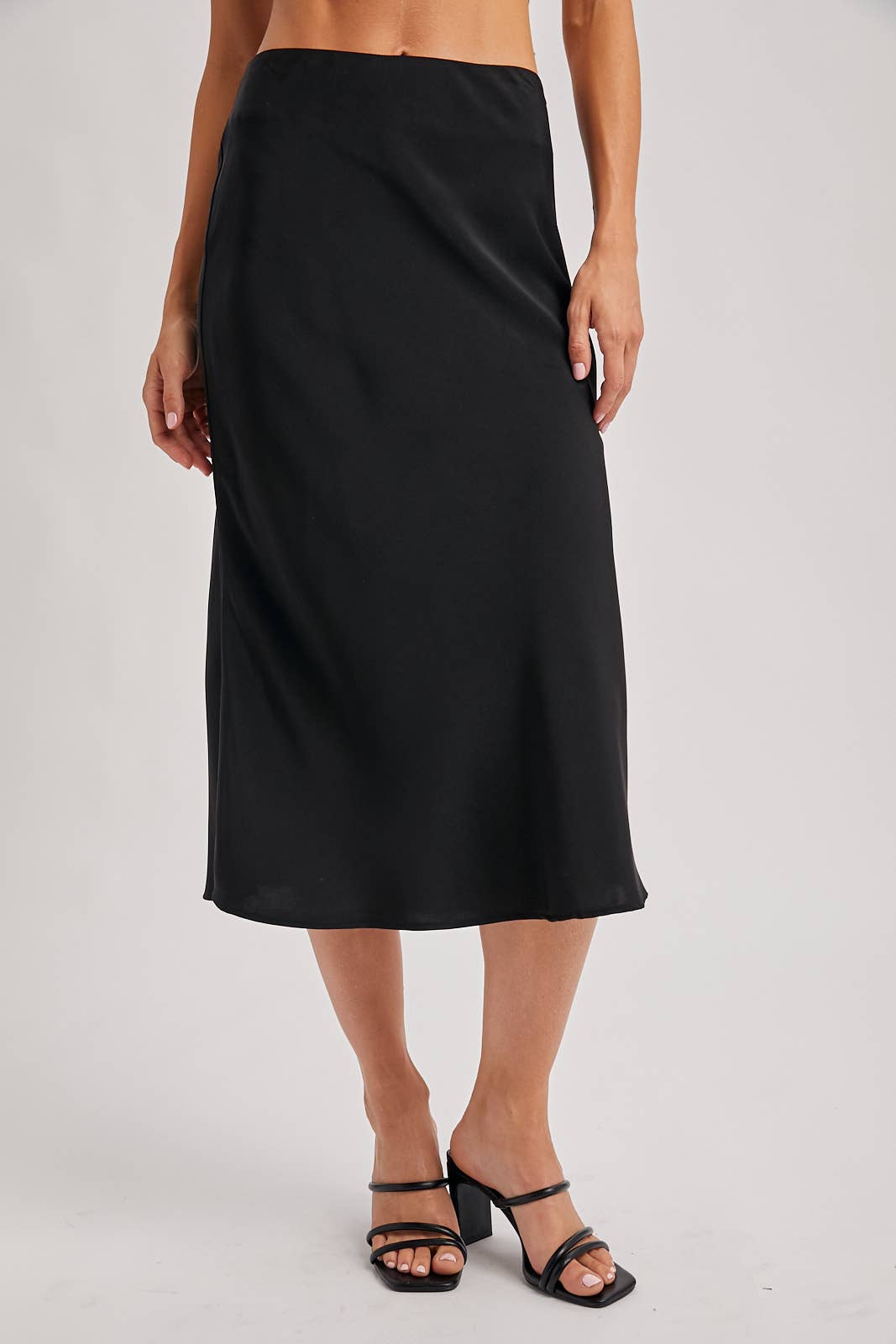 Black Satin Midi Skirt