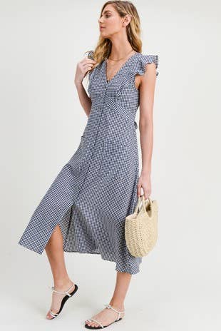 Navy Ruffled Midi Dress