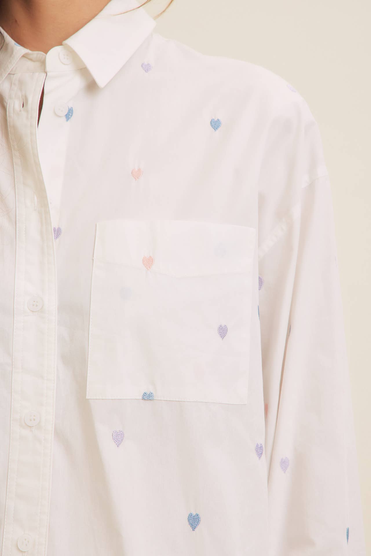 Hearts Embroidered Button Down