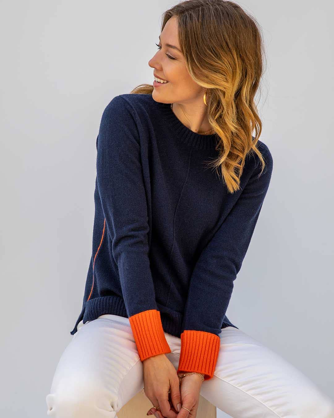 Navy & Orange Cashmere Sweater