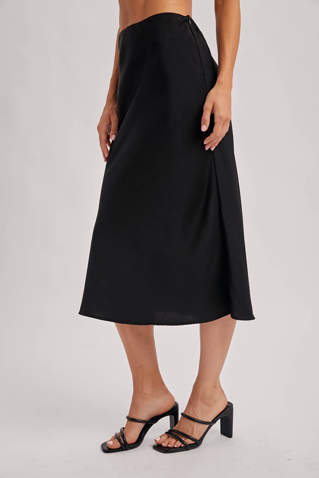 Black Satin Midi Skirt