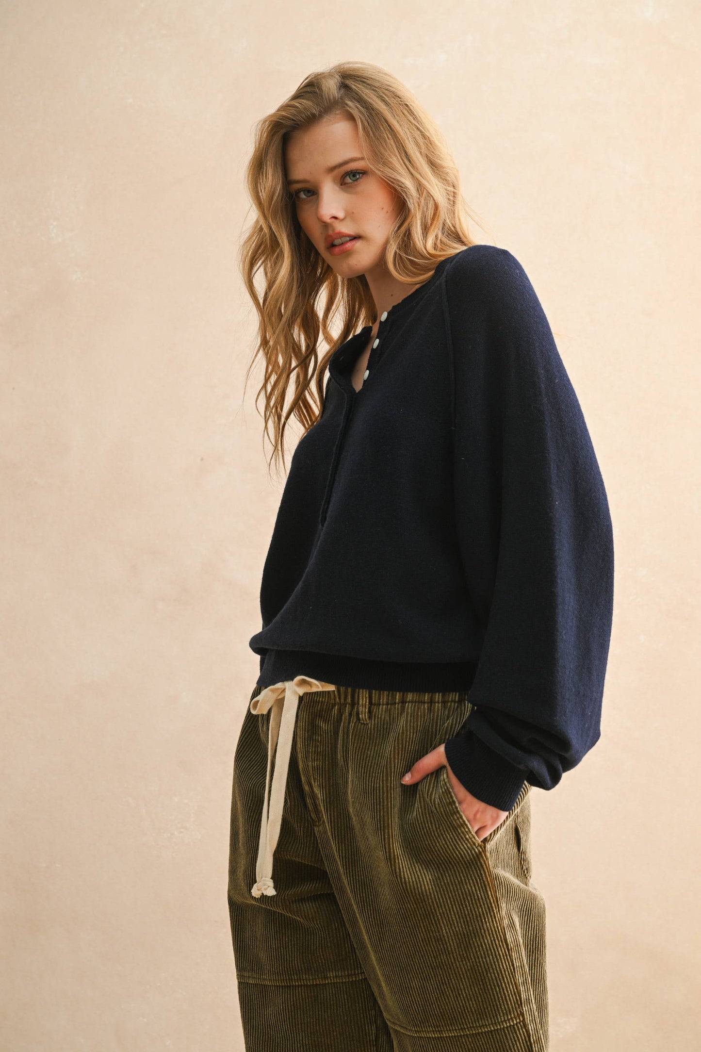 Navy Half Button Sweater