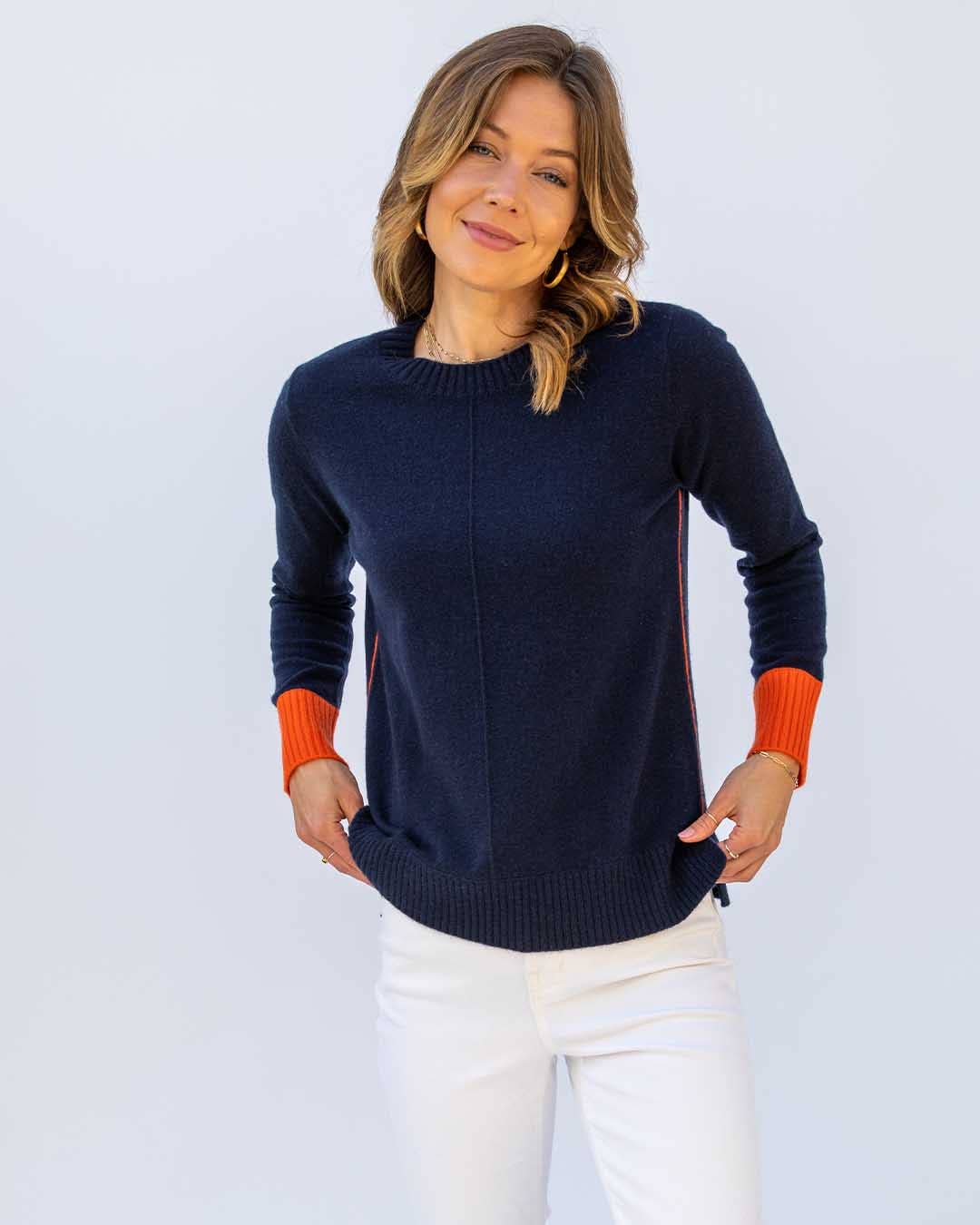 Navy & Orange Cashmere Sweater