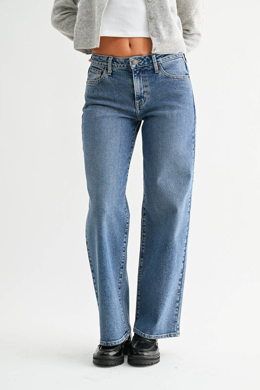 Mid Rise Slim Wide Leg