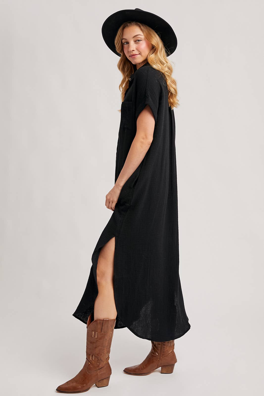 Black Textured Shirt Dress