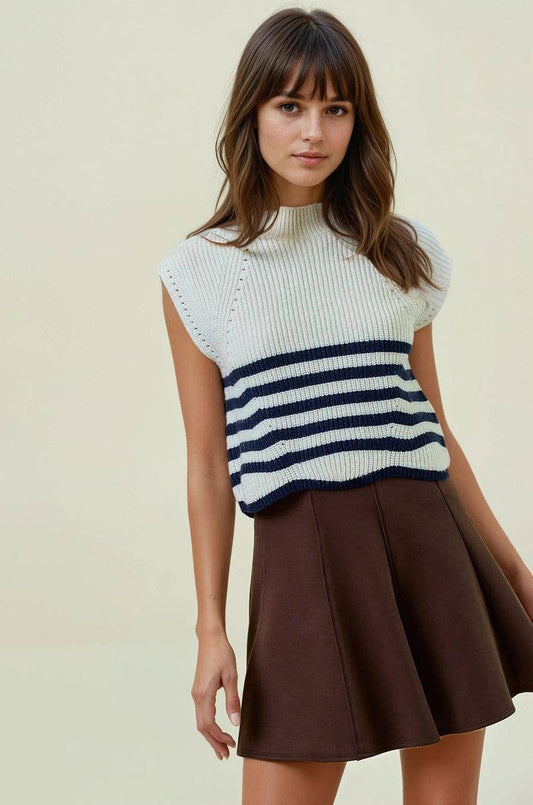 Navy Striped Knit Top