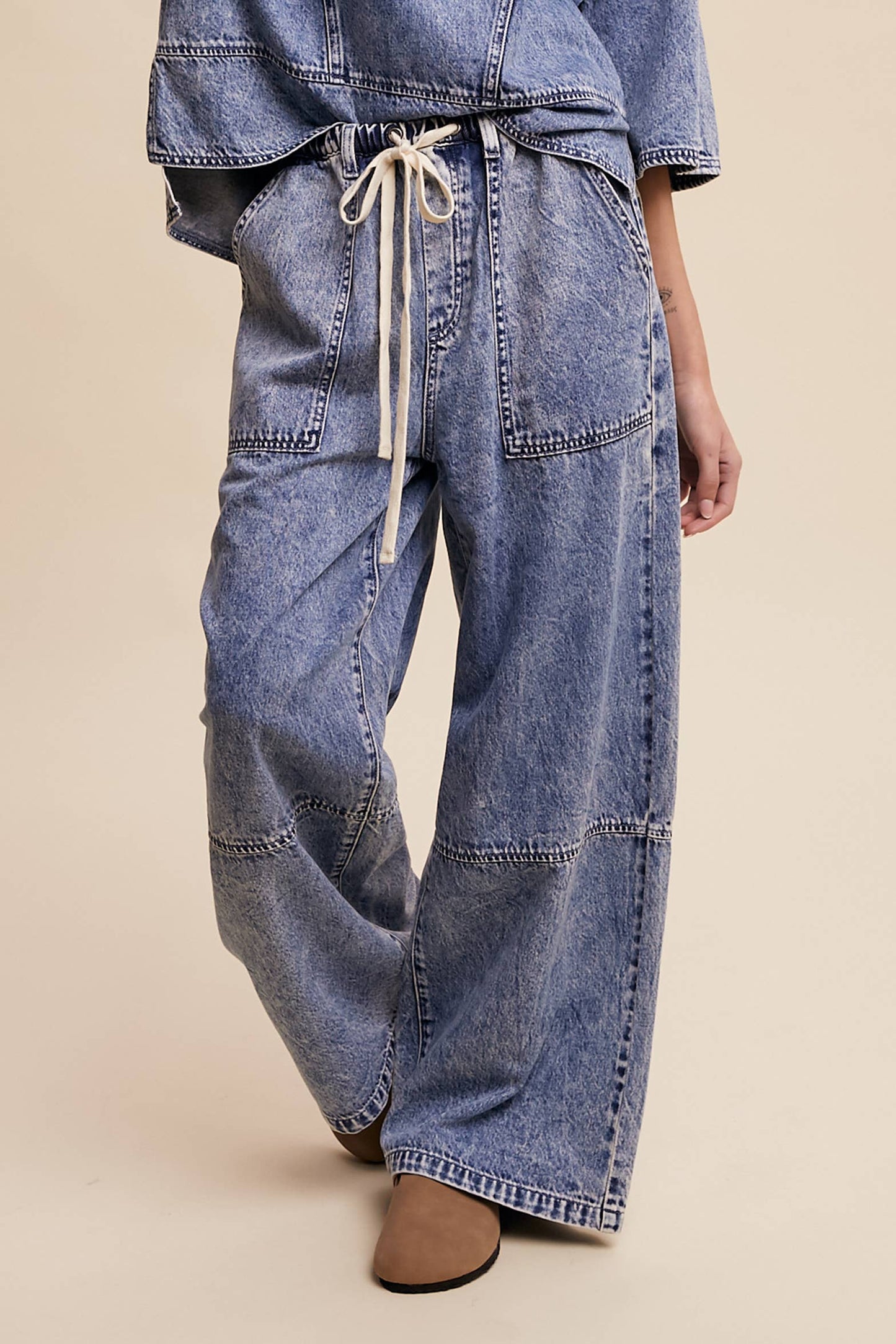 Wide-Leg Denim Drawstring