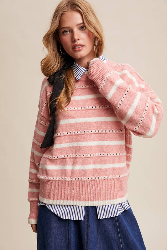 Pink Open-Stitch Sweater