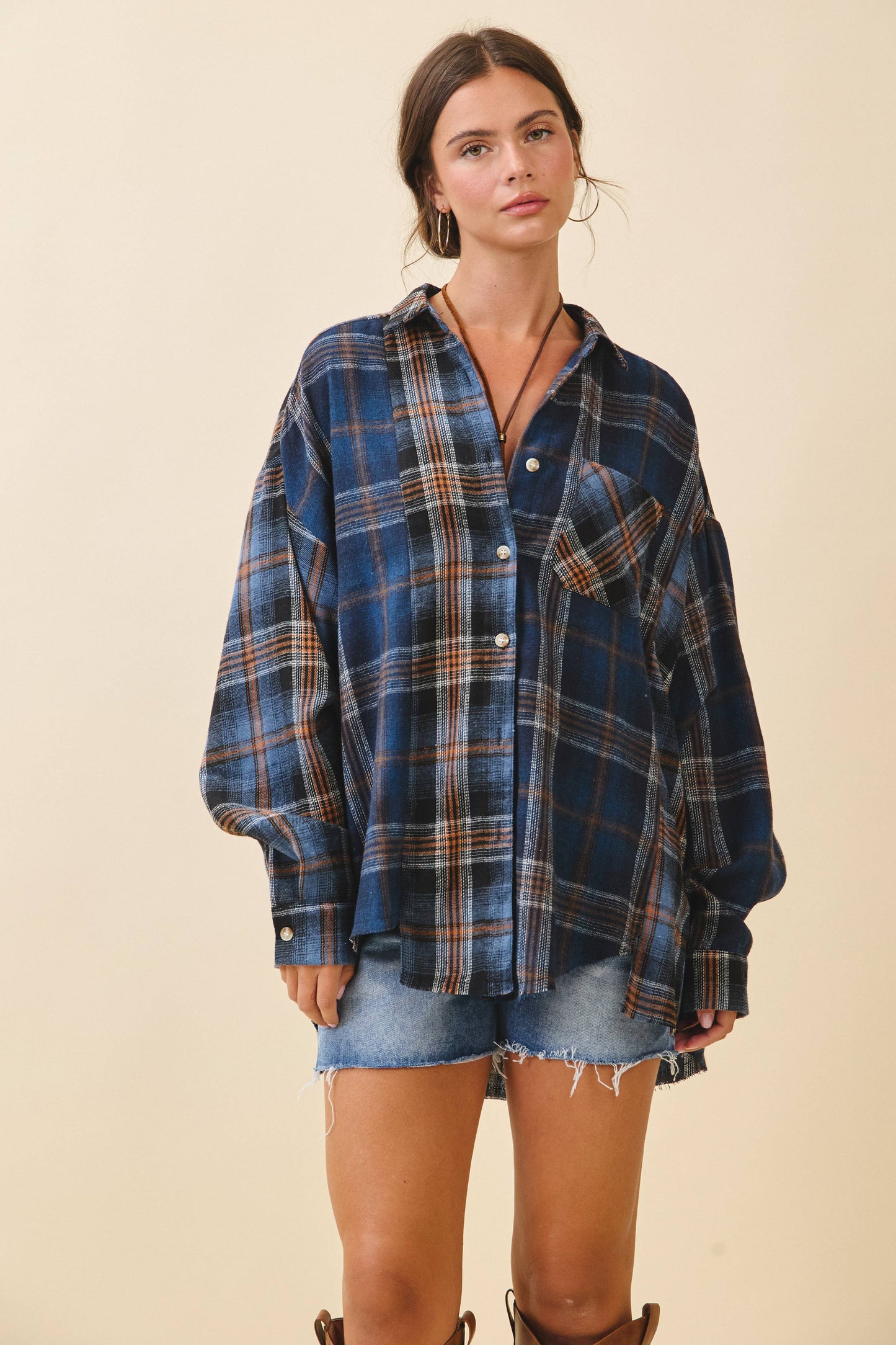 Navy Plaid Flannel Shirt