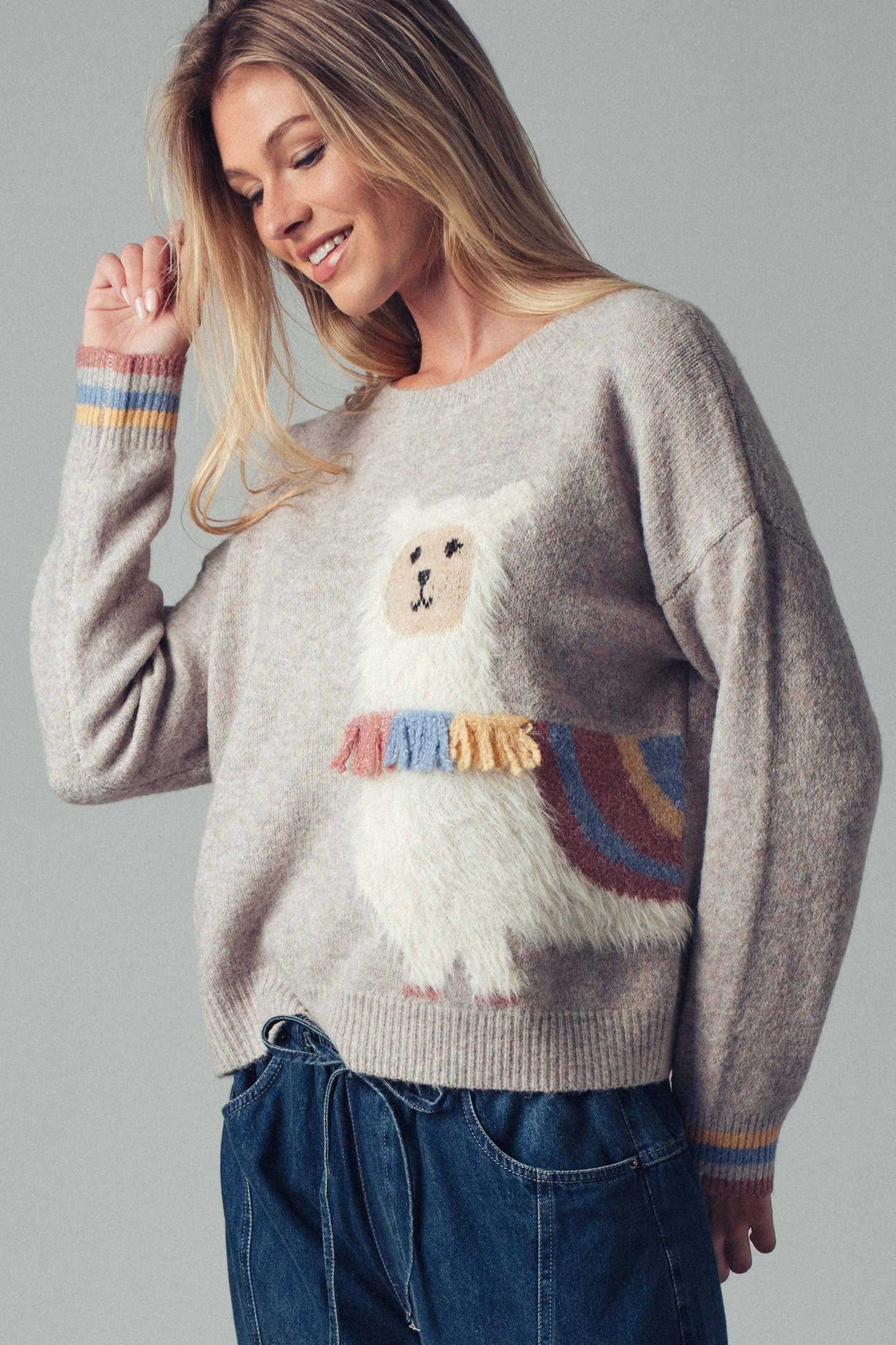 Alpaca Embroidered Knit Sweater