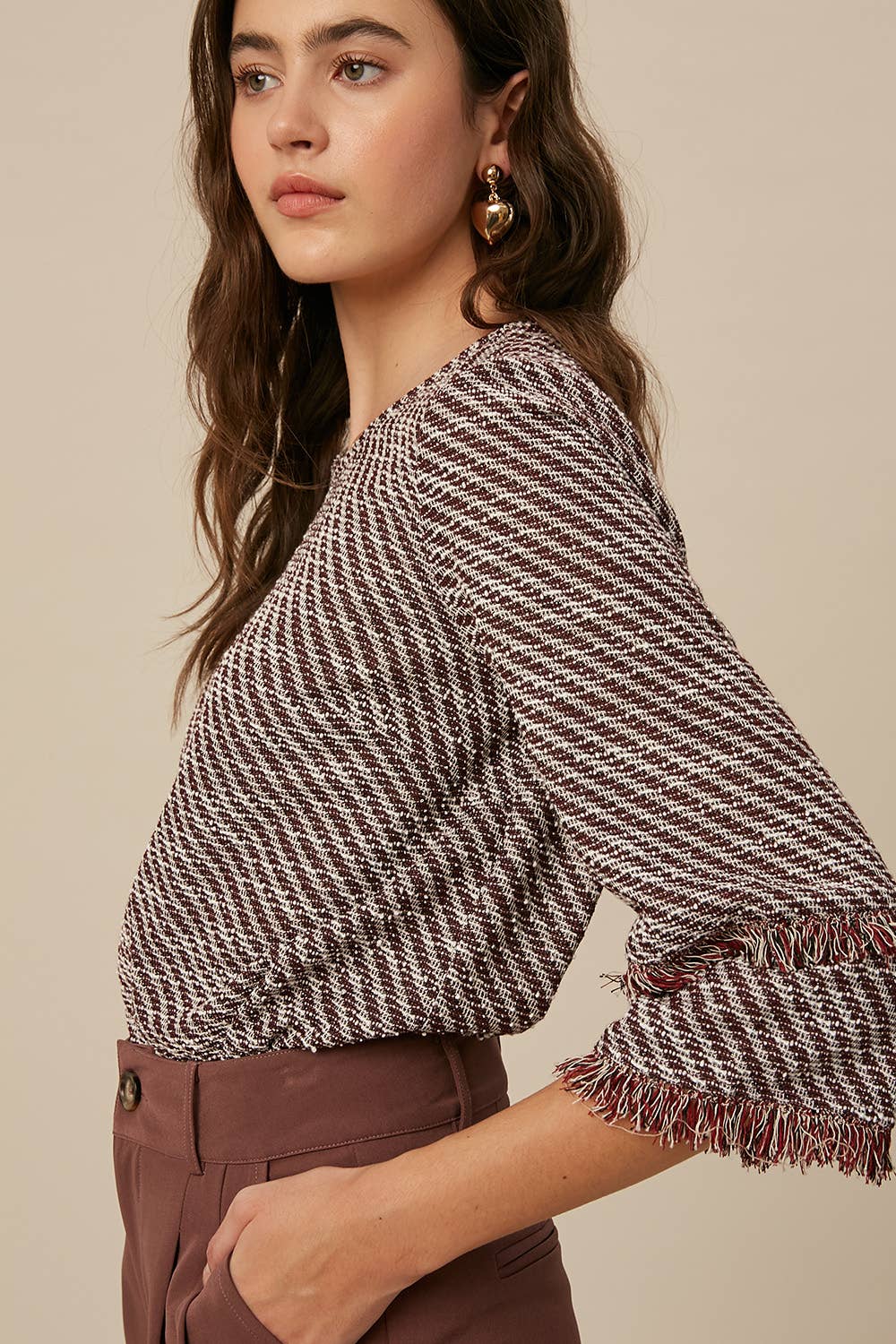 Burgundy Fringe Top