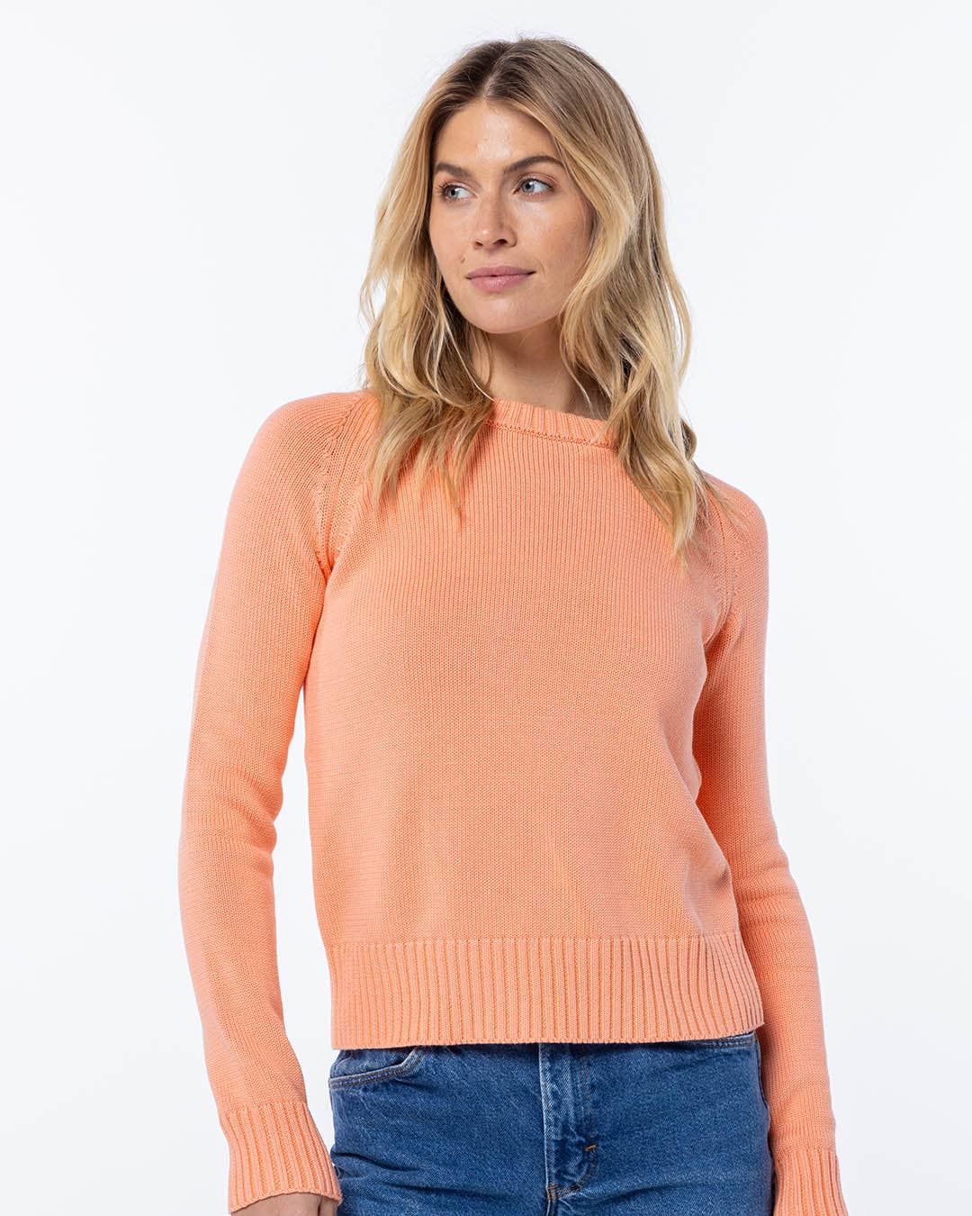Coral Cotton Silk Crew Sweater