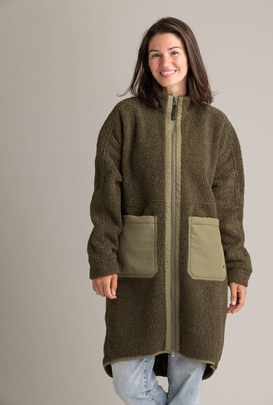 Olive Boucle Long Coat