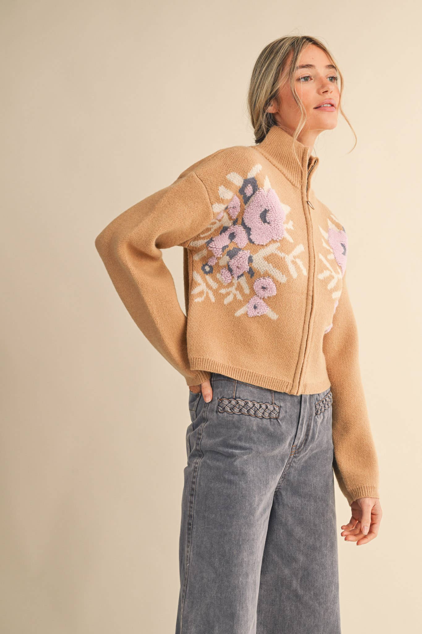 Floral Zip Cardigan