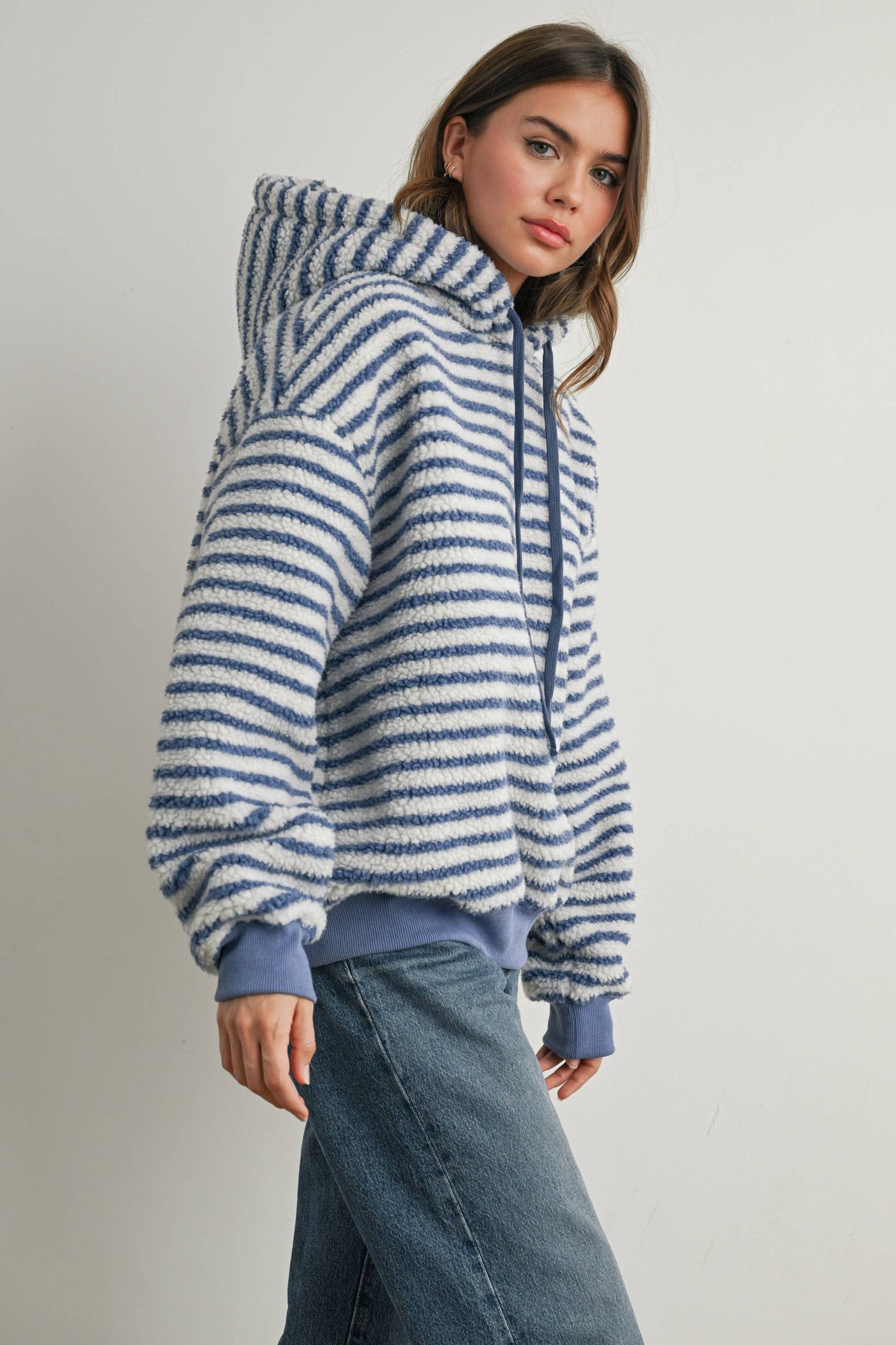 Brushed Striped Puffy Hoodie